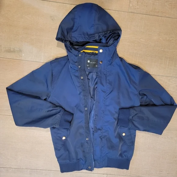 Zara Man Hooded Varsity Stripe Inside Navy Blue Bomber Jacket Size Medium - Picture 1 of 12